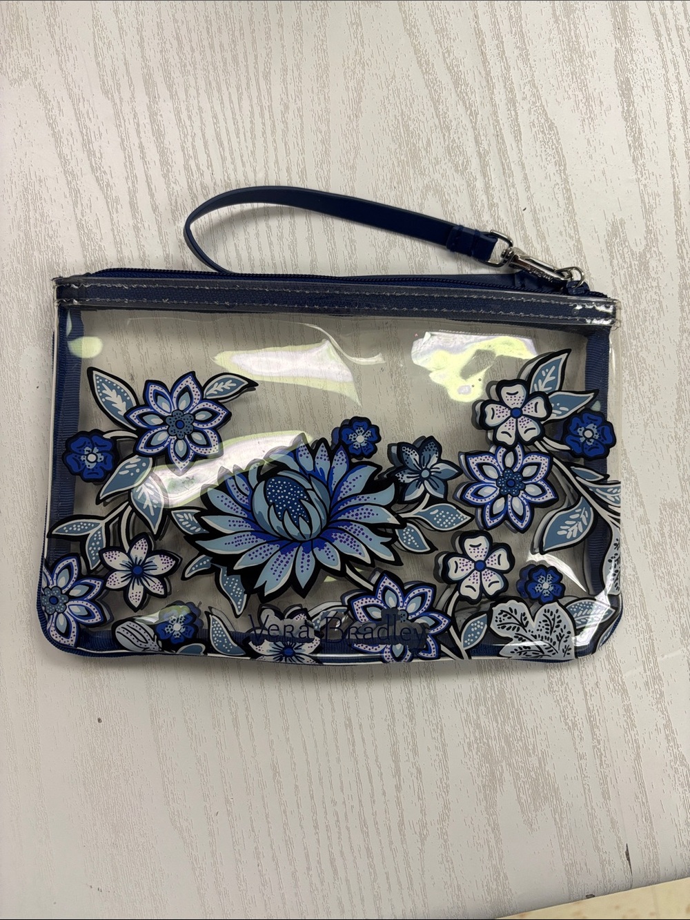 Vera Bradley Navy and Light Blue Floral Clear Wristlet